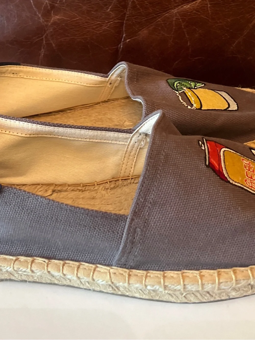 Soludos Mens Original Espadrille Embroidery Beer Ceniza Gray Sz 8-8.5 New